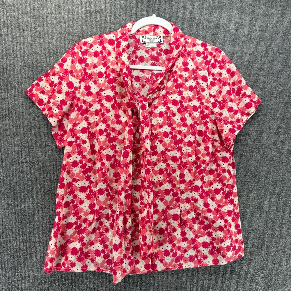 Andrea Fisher Top Womens XL Pink Floral Button Up Peasant Boho Cottagecore USA
